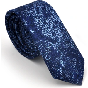 Mavi Lacivert Karışık Dokuma Kumaş Mendilli Slim Fit Kravat SDK230907