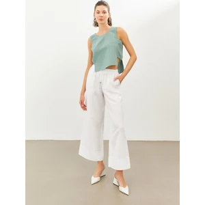 Stella Pulvis Beyaz Keten Beli Lastikli Yüksek Bel Pantolon