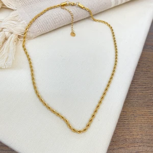Burgu Kolye Orta Kalın Burma Zincir Kararmaz Çelik Kolye Gold 40+5 cm