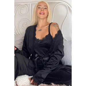 Pijama Evi Siyah Nero Exclusive Kadife Sabahlıklı Kadın Pijama Takımı 