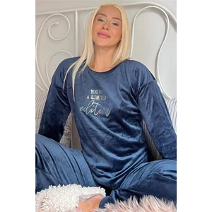 Pijama Evi Lacivert Limited Desenli Exclusive Kadife Kadın Pijama Takımı 