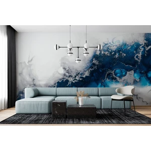 Lotus Aura Gece Mavisi Beyaz Mermer Görünümlü Duvar Kağıdı