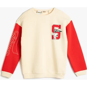 Snoopy Sweatshirt Lisanslı Bisiklet Yaka Uzun Kollu Renk Bloklu Şardonlu