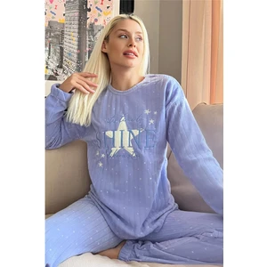 Pijama Evi Açık Mavi Shine Desenli Peluş Polar Pijama Takımı