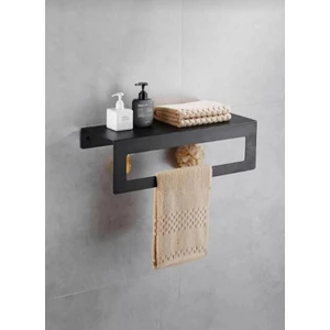 Hvn Group X40 cm Siyah Raflı Vidalı Havlu Askısı, Metal Vidalı Raflı Havluluk, Mutfak, Banyo Raflı