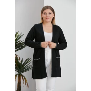 Butik Ayseba Kadın Siyah Düz Uzun Kollu Cepli Penye Anne Hırka