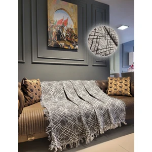 Koltuk Çekyat Örtüsü Siyah Beyaz Çizgili Desen 170X220 cm