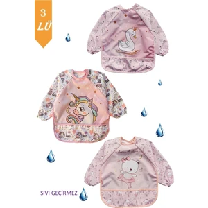 Sıvı Geçirmez 3 Adet Unicorn Kuğu Ayıcık Desen Bebek Mama Önlüğü 0-2 Yaş