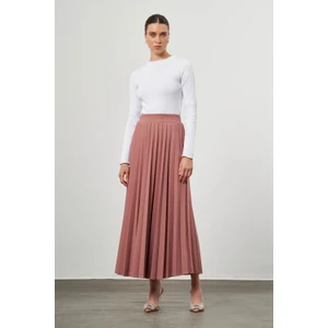 Krep Örme Piliseli Gül Kurusu Etek