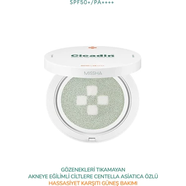 MISSHA Hassas ve Sivilce Eğilimli Ciltler Için Yüksek Uv Korumalı Cushion Güneş Kremi SPF50+ /