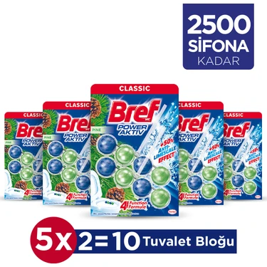 Bref Power Aktiv Katı Tuvalet Bloğu 5 Adet Çam İkili (5'li