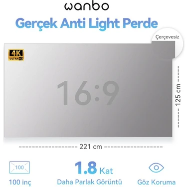 Wanbo 100 Inç Anti-Light Projeksiyon Perdesi 221X125