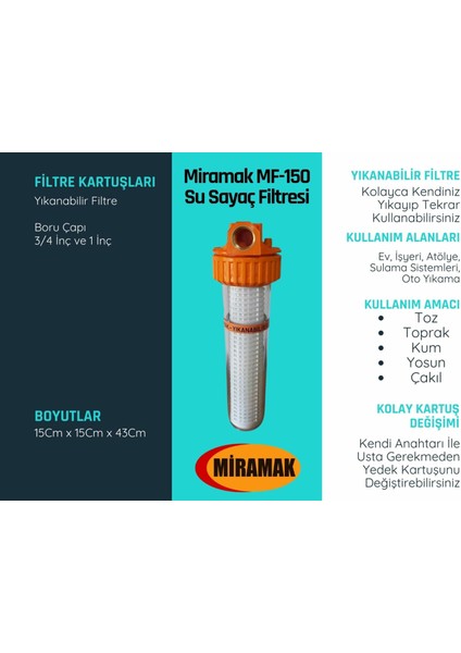 MF-150 Yıkanabilir Filtre 3/4 Inç