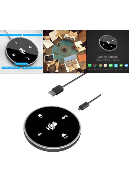 USB Konferans Mikrofonu 360° Çok Yönlü Mikrofon, Pc Dizüstü Bilgisayar Için Sessiz (Yurt Dışından)