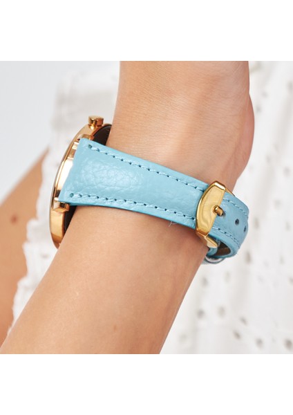 Samsung Galaxy Watch Kadın Deri Kordon Samsung Watch4 Watch5 Watch 6 Watch 5 Pro 40MM 43MM 44MM 45MM 46MM 47MM 20MM Hakiki Deri Kayış Mavi