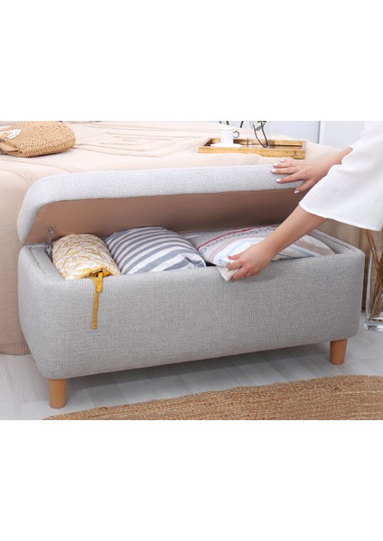 Lorence Home Rocio Sandıklı Bench Puf Açık Gri