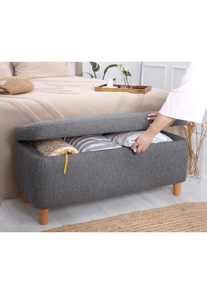 Lorence Home Rocio Sandıklı Bench Puf Koyu Gri