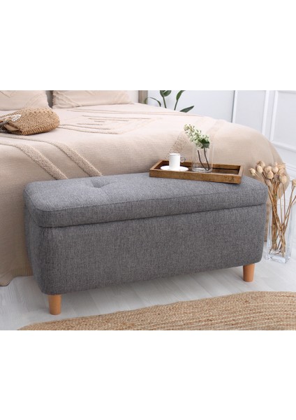 Lorence Home Rocio Sandıklı Bench Puf Koyu Gri