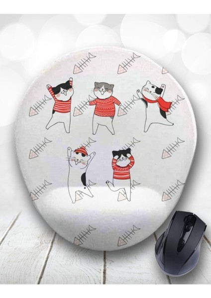 Kedi Temalı Bilek Destekli Mouse Pad
