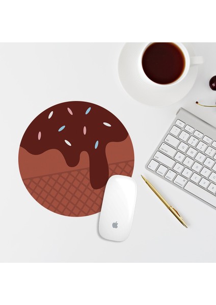 Kahverengi Dondurma Yuvarlak Mouse Pad Mouse Altlığı