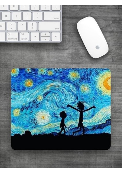 Van Gogh Yıldızlı Gece De Çocuklar Baskılı Dikdörtgen Mouse Pad