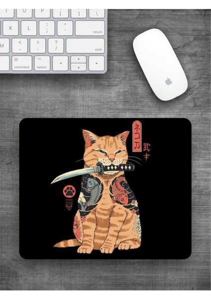 Samuray Kedi Baskılı Dikdörtgen Mouse Pad