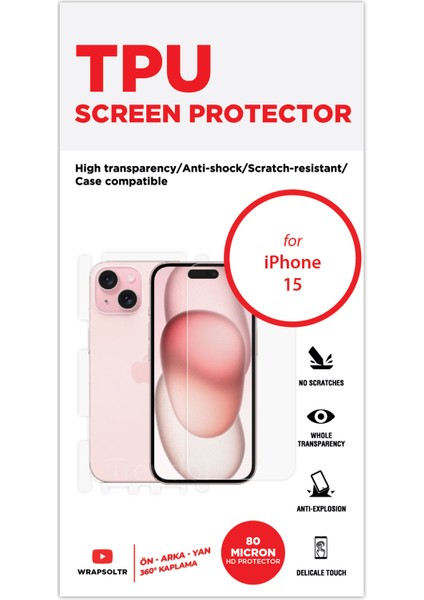 iPhone 15 Full Body 360 Derece Ön Arka ve Yan Koruyucu Tpu Film fiyatları