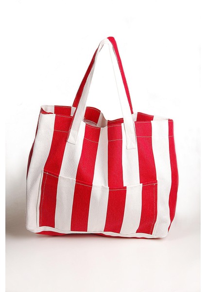 Kadın Kanvas 2 Cepli Günlük Renkli Plaj Omuz Çantası Kırmızı fiyatları