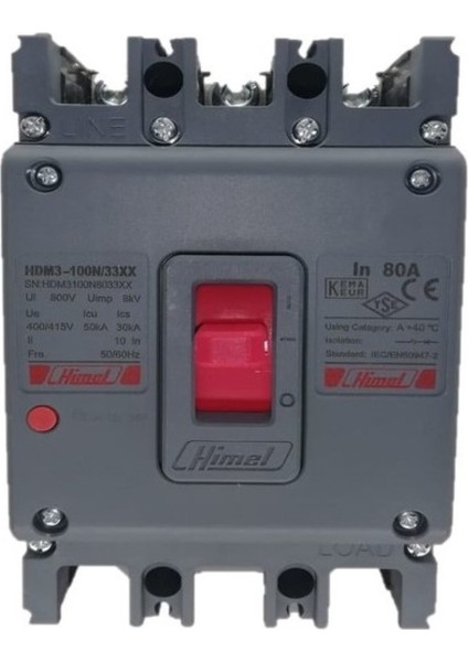 HDM3100N8033XX 50KA 3 Kutup 80A Sabit Termik Manyetik Şalter (Tmş)