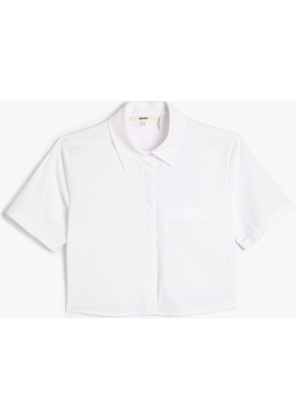 Crop Kısa Kollu Gömlek Düğmeli Cep Detaylı