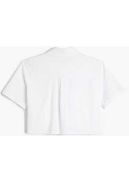 Crop Kısa Kollu Gömlek Düğmeli Cep Detaylı fiyatları