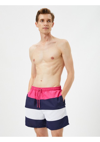 Deniz Şortu Renk Bloklu Beli Bağcıklı Cepli fiyatları