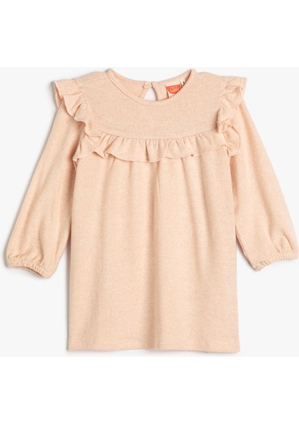 Triko Elbise Fırfırlı Lastik Manşetli Arkası Düğme Kapamalı