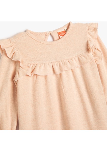 Triko Elbise Fırfırlı Lastik Manşetli Arkası Düğme Kapamalı modelleri