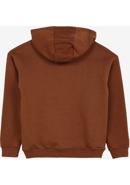 Kahve Erkek Çocuk Kapüşonlu Oversize Baskılı Sweatshirt D3WB-SWT23