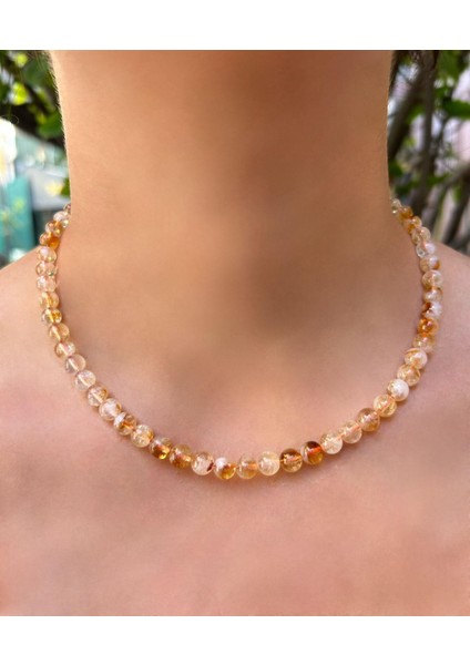 6 mm Küre Kesim Sitrin Doğal Taş Kolye