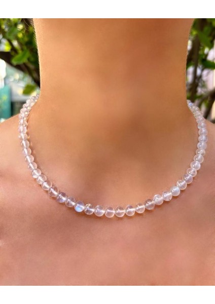 6 mm Küre Kesim Ay Taşı Doğal Taş Kolye
