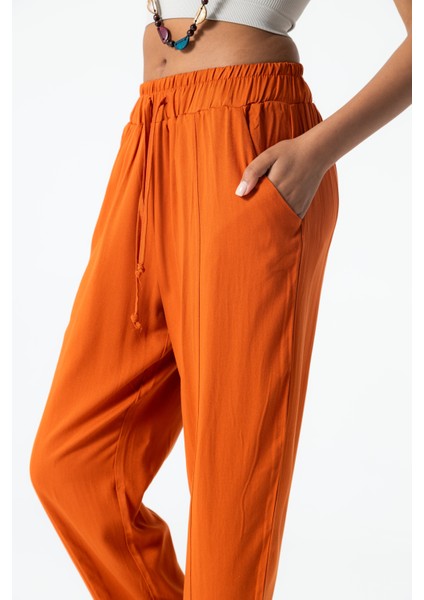 Kiremit Beli Lastikli Rahat Midi Boy Pantolon modelleri