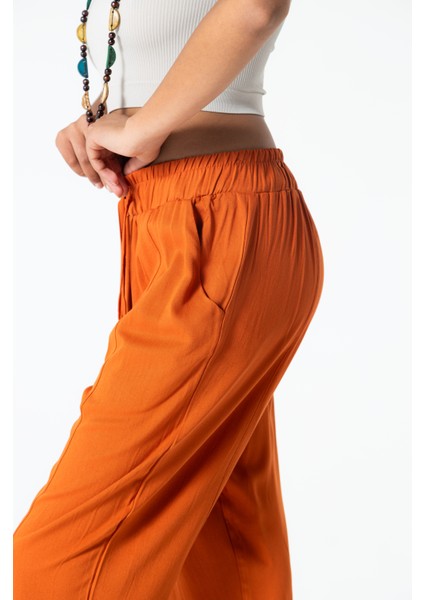Kiremit Beli Lastikli Rahat Midi Boy Pantolon fırsatları