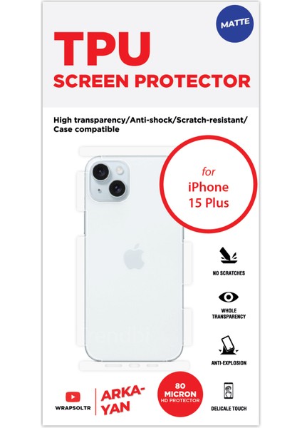 iPhone 15 Plus Mat Arka ve Yan Koruyucu Tpu Film