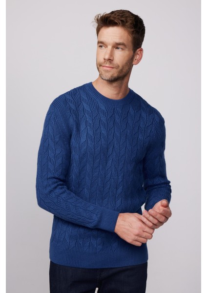 Slim Fit Bisiklet Yaka Desenli Lacivert Erkek Kazak fiyatları