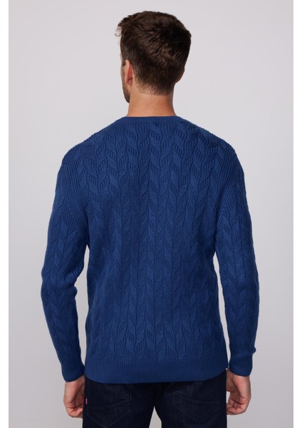 Slim Fit Bisiklet Yaka Desenli Lacivert Erkek Kazak indirimleri