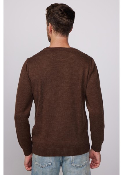 Slim Fit Bisiklet Yaka Önü Desenli Erkek Kazak indirimleri