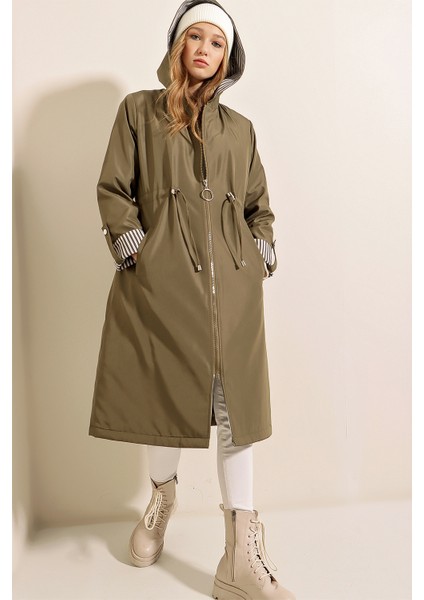 Kadın Leopar Kol Katlamalı Trenchcoat DS22YB119091