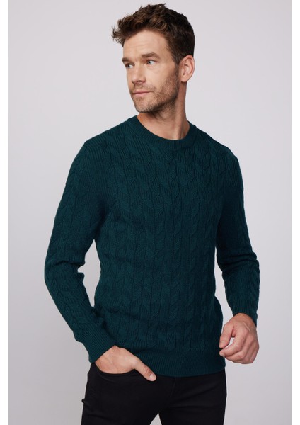 Slim Fit Bisiklet Yaka Desenli Yeşil Erkek Kazak fiyatları