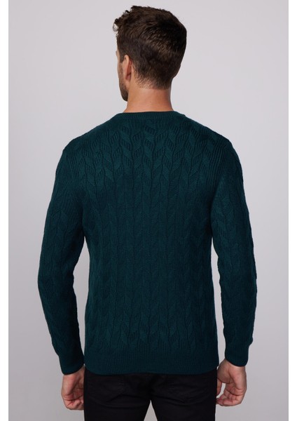 Slim Fit Bisiklet Yaka Desenli Yeşil Erkek Kazak indirimleri