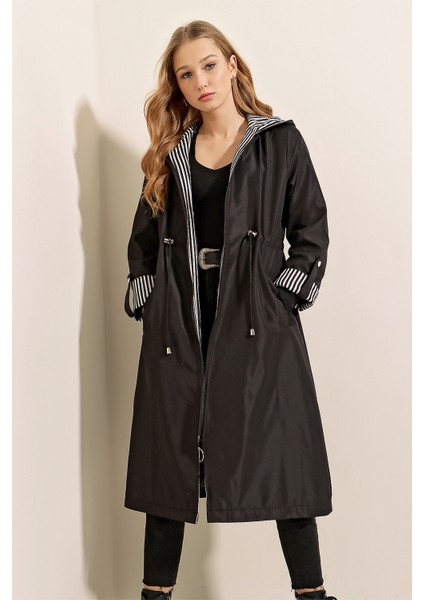 Kadın Leopar Kol Katlamalı Trenchcoat DS22YB119091