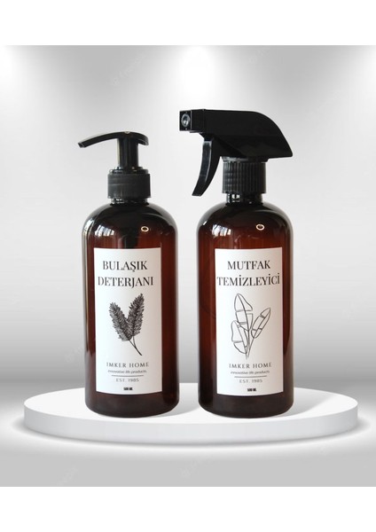 Kahverengi Amber Pompalı Bulaşık Deterjanı Şişesi ve Mutfak Fısfısı 500 ml