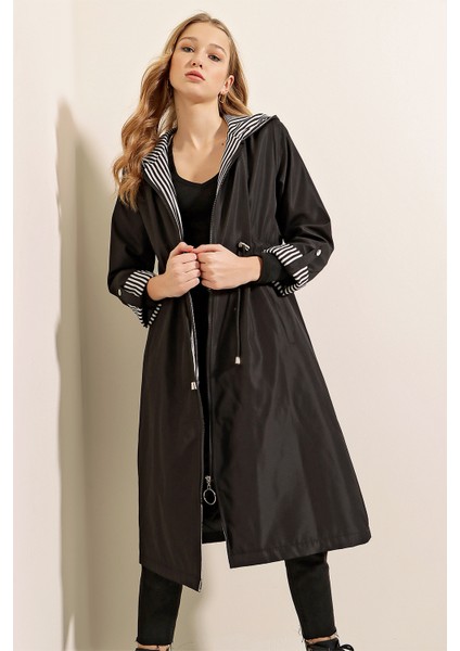 Kadın Leopar Kol Katlamalı Trenchcoat DS22YB119091