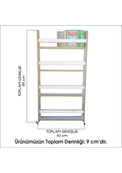 Emdief Home Montessori Çocuk Odası Eğitici Kitaplık - 4 Raflı Mdf Kitaplık - Duvar Rafı